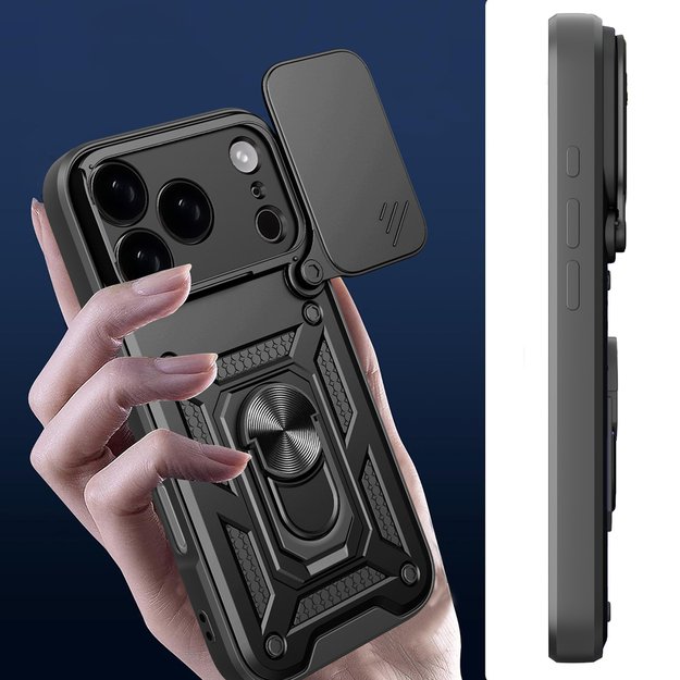 Hybrid Armor Camshield iPhone 17 Pro Case with Stand and Camera Cover - Black 3