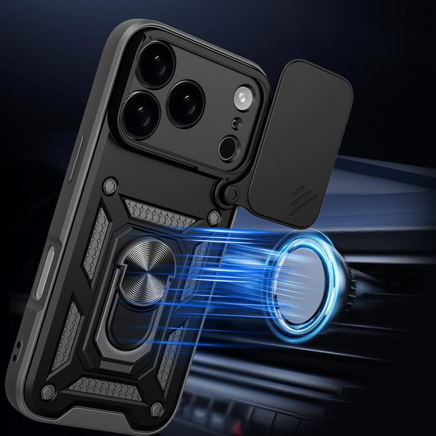 Hybrid Armor Camshield iPhone 17 Pro Case with Stand and Camera Cover - Black 2