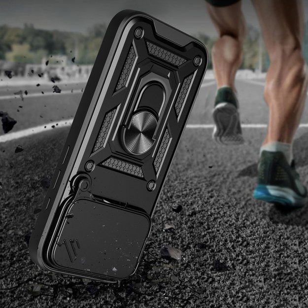 Hybrid Armor Camshield iPhone 17 Pro Case with Stand and Camera Cover - Black 1