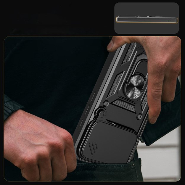 Hybrid Armor Camshield iPhone 17 Pro Case with Stand and Camera Cover - Black 6