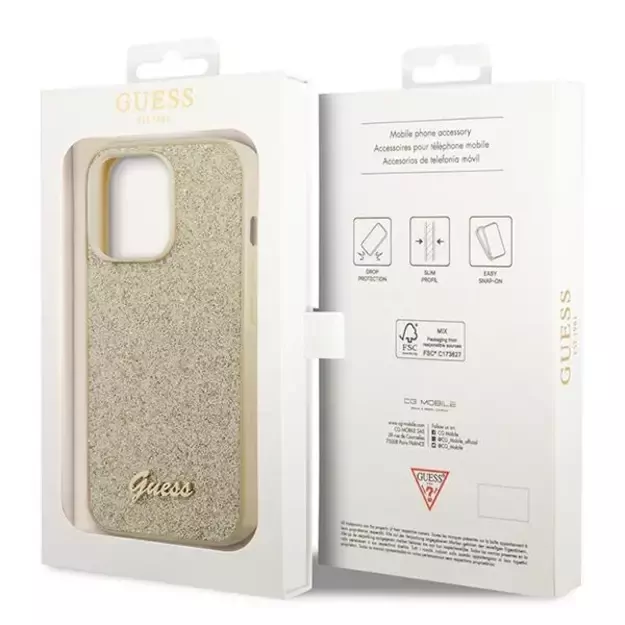 Guess GUHCP14LHGGSHD iPhone 14 Pro 6,1  złoty/gold hard case Glitter Script 7
