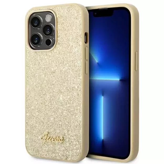 Guess GUHCP14LHGGSHD iPhone 14 Pro 6,1  złoty/gold hard case Glitter Script