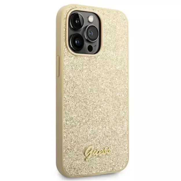 Guess GUHCP14LHGGSHD iPhone 14 Pro 6,1  złoty/gold hard case Glitter Script 3