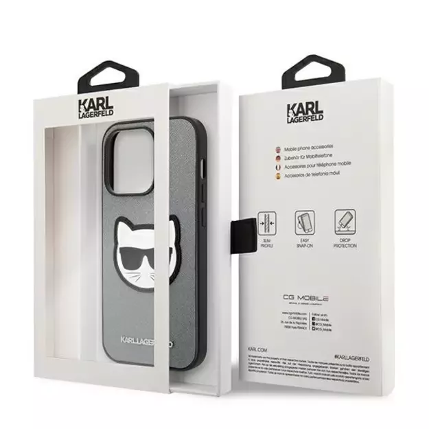 Karl Lagerfeld KLHCP14XSAPCHG iPhone 14 Pro Max 6,7  hardcase srebrny/silver Saffiano Choupette Head Patch 14