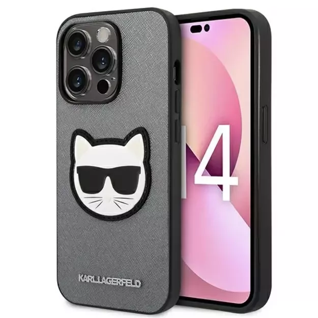 Karl Lagerfeld KLHCP14XSAPCHG iPhone 14 Pro Max 6,7  hardcase srebrny/silver Saffiano Choupette Head Patch