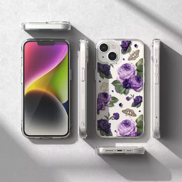 Ringke Fusion Design Armored Case Cover with Gel Frame for iPhone 14 Plus transparent (Purple rose) (FD637E29) 20