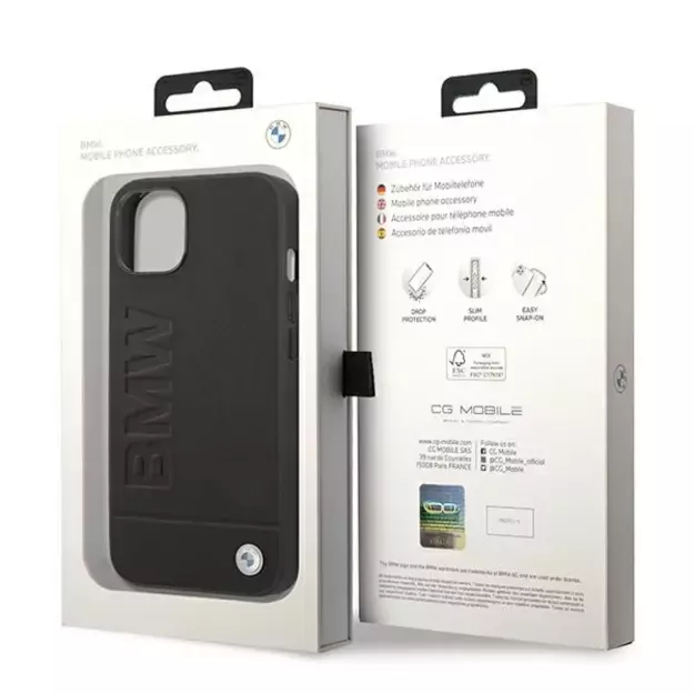 Case BMW BMHCP14MSLLBK iPhone 14 Plus 6.7 &quot black / black Leather Stamp 14