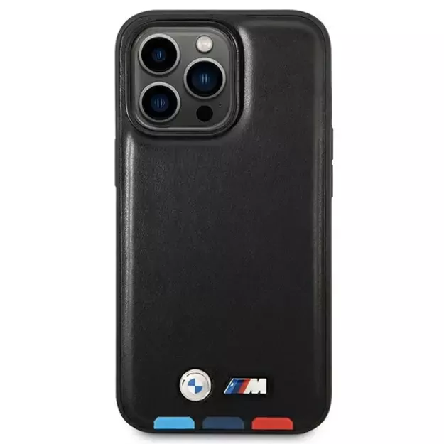 Case BMW BMHMP14X22PTDK iPhone 14 Pro Max 6.7  black / black Leather Stamp Tricolor Magsafe 9