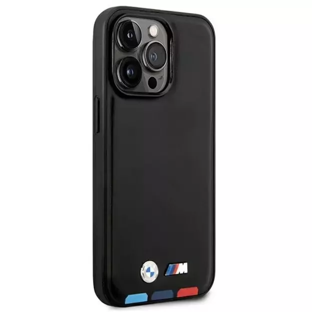 Case BMW BMHMP14X22PTDK iPhone 14 Pro Max 6.7  black / black Leather Stamp Tricolor Magsafe 10