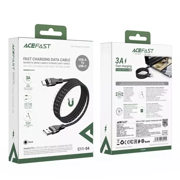 Acefast C11-04 USB-A - USB-C 3A Cable 1.2m Magnetic Braid - Black 14
