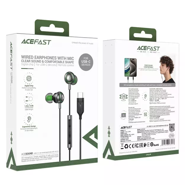 Acefast L5 Wired In-Ear Headphones USB-C 1.2m - Black 12