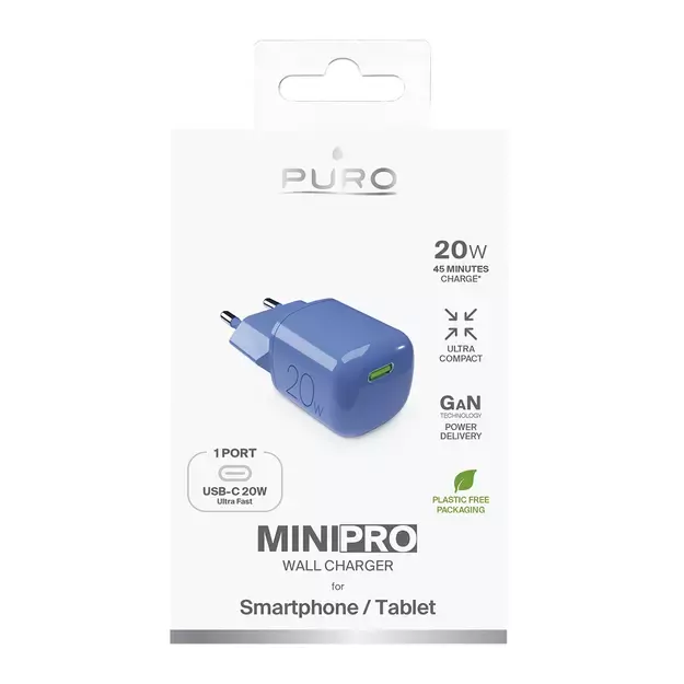 Puro 20W GaN USB-C Wall Charger - Blue 1