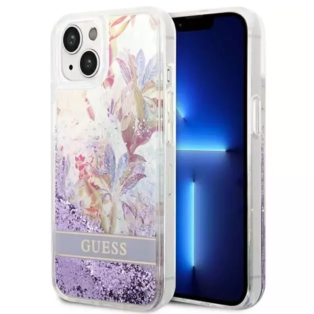 Guess GUHCP14MLFLSU iPhone 14 Plus 6.7 &quot violet / purple hardcase Flower Liquid Glitter