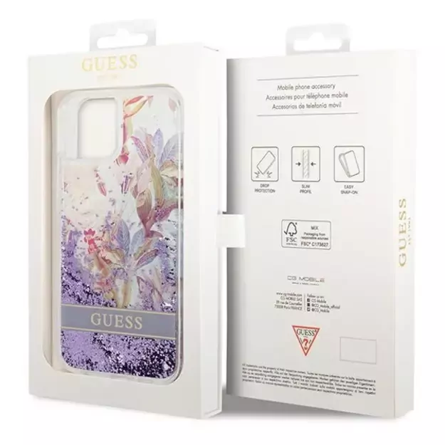 Guess GUHCP14MLFLSU iPhone 14 Plus 6.7 &quot violet / purple hardcase Flower Liquid Glitter 14