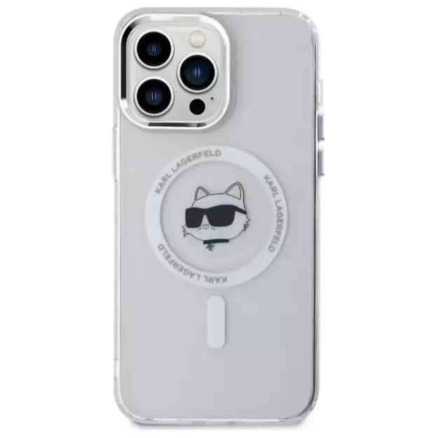 Karl Lagerfeld IML Metal Choupette Head MagSafe Case for iPhone 14 Pro Max - White 2
