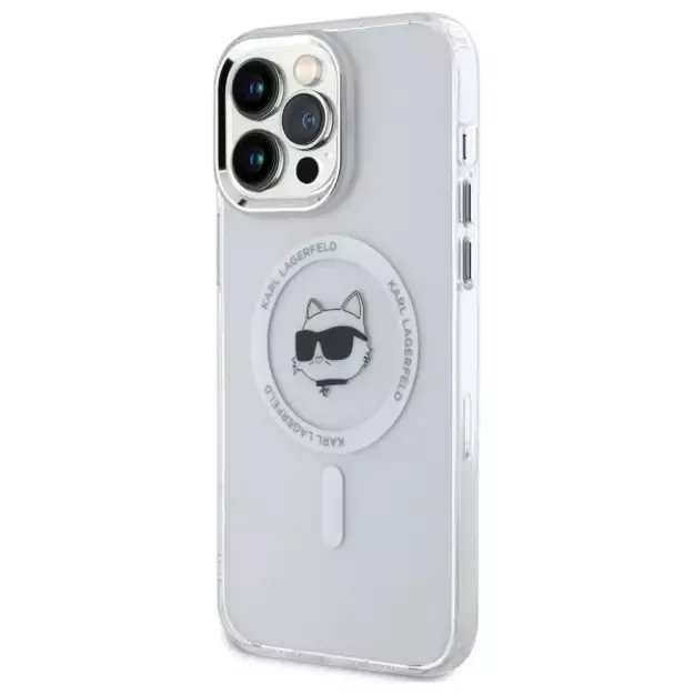 Karl Lagerfeld IML Metal Choupette Head MagSafe Case for iPhone 14 Pro Max - White 1