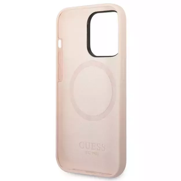 Guess GUHMP14XSBPLP iPhone 14 Pro Max 6.7  pink/pink hard case Silicone Logo Plate MagSafe 6