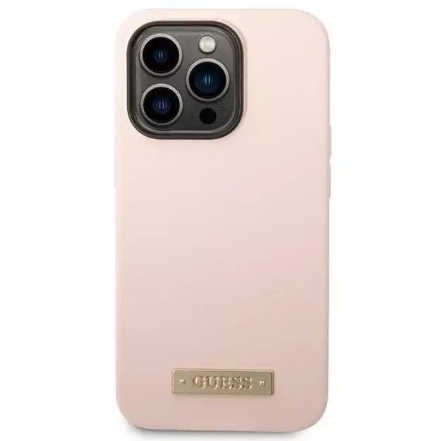 Guess GUHMP14XSBPLP iPhone 14 Pro Max 6.7  pink/pink hard case Silicone Logo Plate MagSafe 2