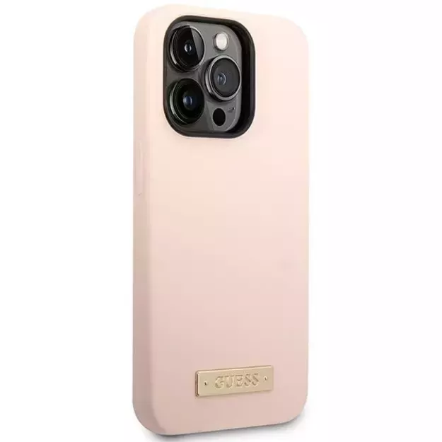 Guess GUHMP14XSBPLP iPhone 14 Pro Max 6.7  pink/pink hard case Silicone Logo Plate MagSafe 3