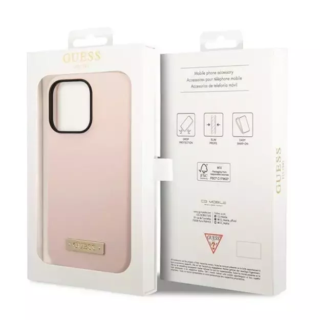 Guess GUHMP14XSBPLP iPhone 14 Pro Max 6.7  pink/pink hard case Silicone Logo Plate MagSafe 7