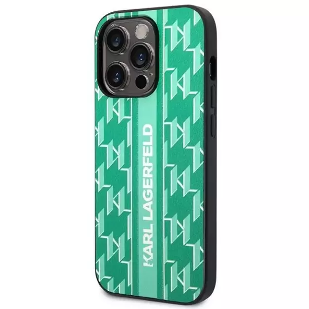 Karl Lagerfeld Monogram Stripe iPhone 14 Pro Case - Green 1