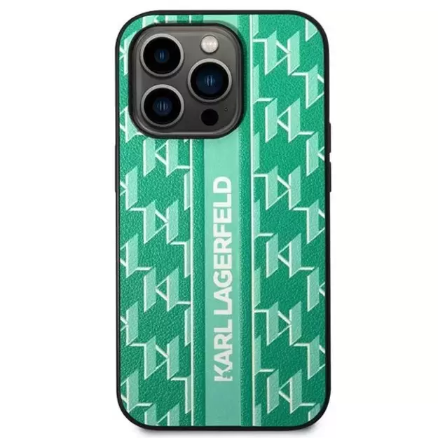 Karl Lagerfeld Monogram Stripe iPhone 14 Pro Case - Green 2