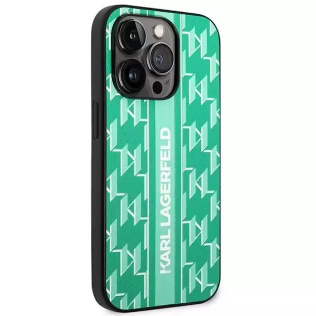 Karl Lagerfeld Monogram Stripe iPhone 14 Pro Case - Green 3