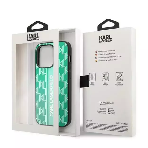 Karl Lagerfeld Monogram Stripe iPhone 14 Pro Case - Green 7