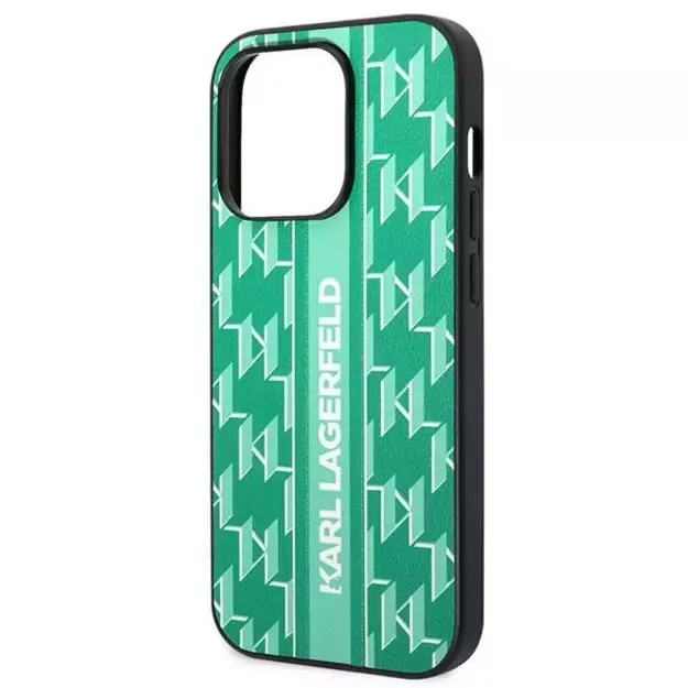 Karl Lagerfeld Monogram Stripe iPhone 14 Pro Case - Green 5