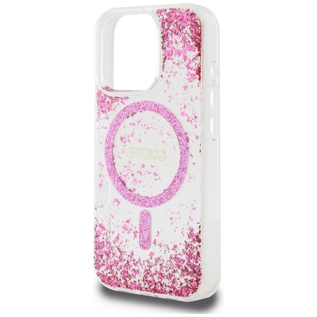 Guess HC Resin Bottom Glitter MagSafe iPhone 16 Pro Case - Pink 5