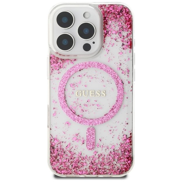 Guess HC Resin Bottom Glitter MagSafe iPhone 16 Pro Case - Pink 2