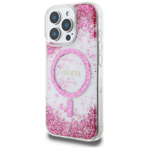 Guess HC Resin Bottom Glitter MagSafe iPhone 16 Pro Case - Pink 1