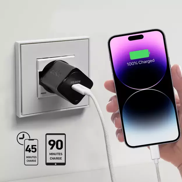 SBS TETRGAN1C20K 20W GaN USB-C Wall Charger with Power Delivery - Black 14