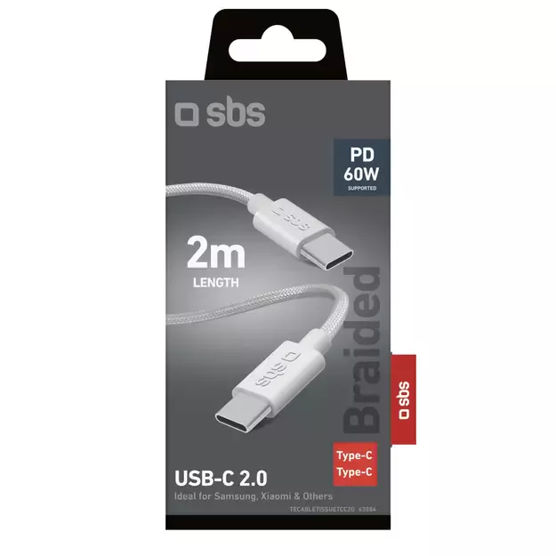 SBS TECABLETISSUETCC2G Cable 2 x USB-C 2m 60W with Power Delivery - Gray 1
