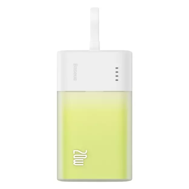 Baseus Popsicle 5200mAh 20W Powerbank with Built-in Lightning Cable (+ White Baseus Simple USB-C - USB-C 60W/20V/3A/30cm Cable) - White-Green