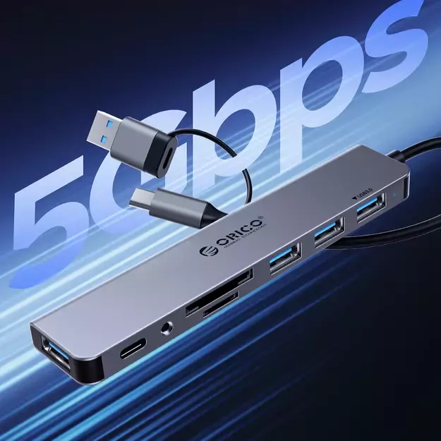 Orico YSA7-U3 USB-A/USB-C Hub Docking Station 4x USB-A 2.0 + 1x USB-A 3.0 + 2x USB-C 2.0 - Gray 5
