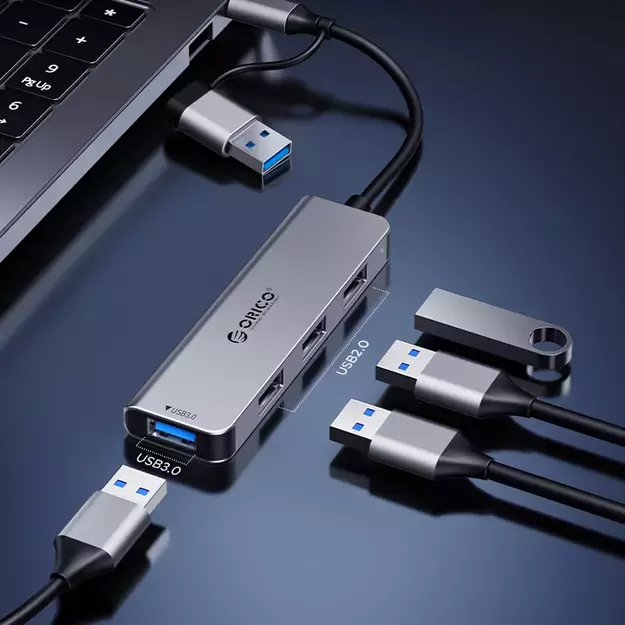 Orico YSA7-U3 USB-A/USB-C Hub Docking Station 4x USB-A 2.0 + 1x USB-A 3.0 + 2x USB-C 2.0 - Gray 2