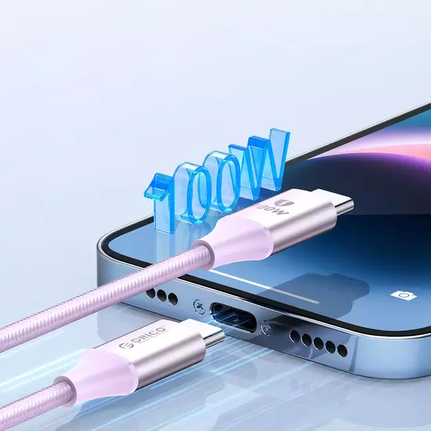 Kabel Orico CDX 100W 5A Power Delivery USB-C - USB-C 1m - fioletowy 2