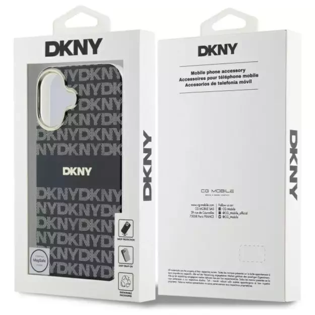 DKNY Repeat Texture Pattern With Stripe iPhone 16 Case - Black 7