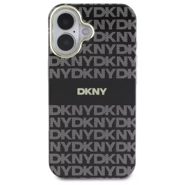 DKNY Repeat Texture Pattern With Stripe iPhone 16 Case - Black 2