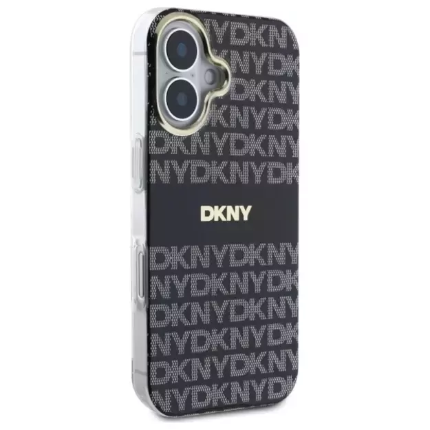 DKNY Repeat Texture Pattern With Stripe iPhone 16 Case - Black 3