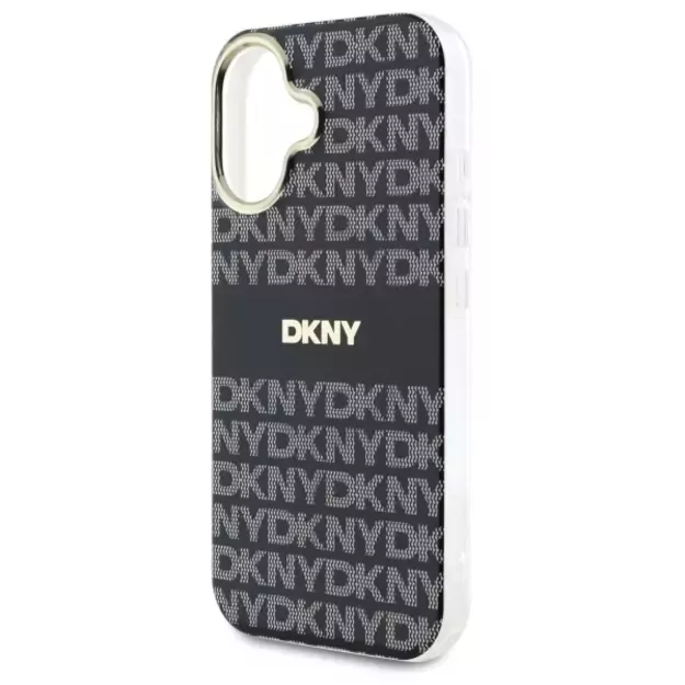 DKNY Repeat Texture Pattern With Stripe iPhone 16 Case - Black 5