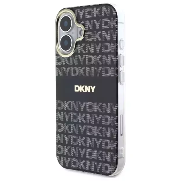 DKNY Repeat Texture Pattern With Stripe iPhone 16 Case - Black 1
