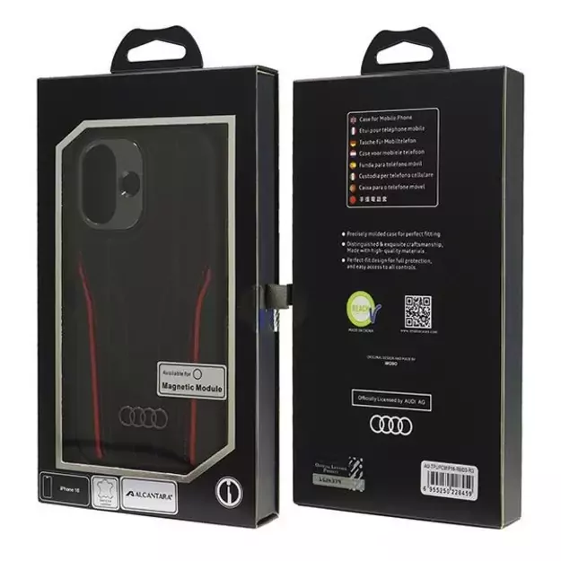 Audi Genuine Leather MagSafe iPhone 16 6.1&quot  black-red hardcase AU-TPUPCMIP16-R8/D3-RD 12