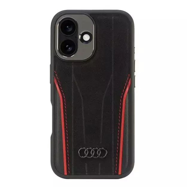 Audi Genuine Leather MagSafe iPhone 16 6.1&quot  black-red hardcase AU-TPUPCMIP16-R8/D3-RD