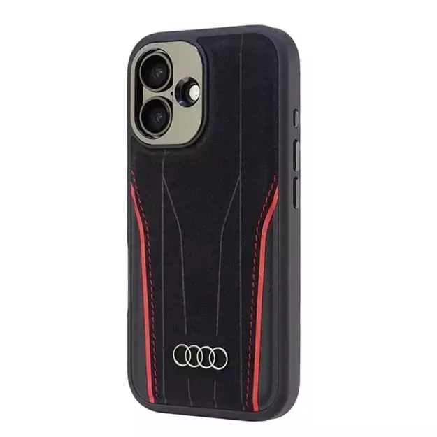 Audi Genuine Leather MagSafe iPhone 16 6.1&quot  black-red hardcase AU-TPUPCMIP16-R8/D3-RD 8