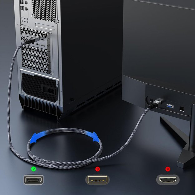 Wozinsky WPS-16AYL3S DisplayPort 2.1 Cable VESA Certified 80 Gb/s 16K@60Hz 8K@120Hz 4K@240Hz HDR HDCP DSC 3m - Black 8