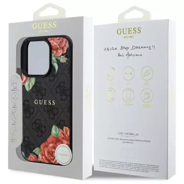 Guess GUHMP16LP4ROPEMCK iPhone 16 Pro 6.3&quot  black/black hardcase 4G Flowers Print MagSafe 7
