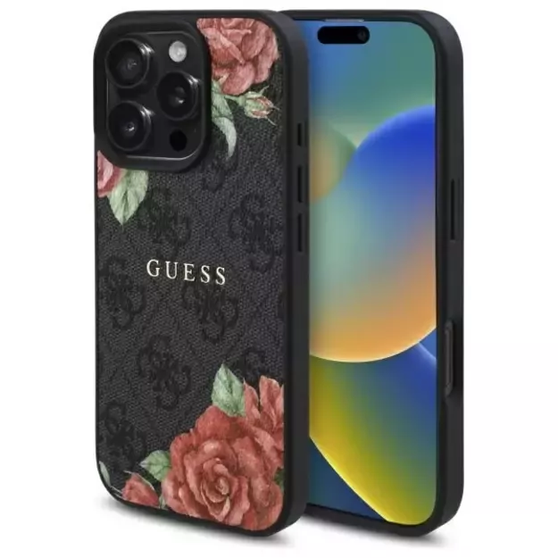 Guess GUHMP16LP4ROPEMCK iPhone 16 Pro 6.3&quot  black/black hardcase 4G Flowers Print MagSafe