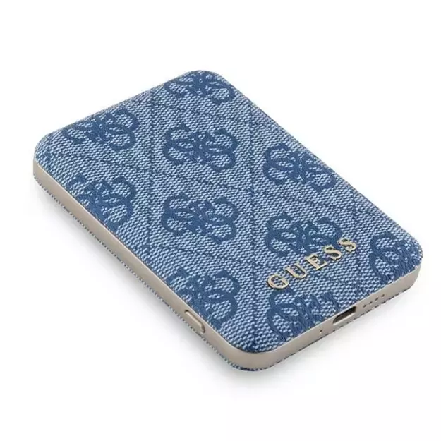 Guess Powerbank inductive 15W GUPB5FP4EMGB 5000mAh blue/blue 4G Leather Metal Logo MagSafe 2